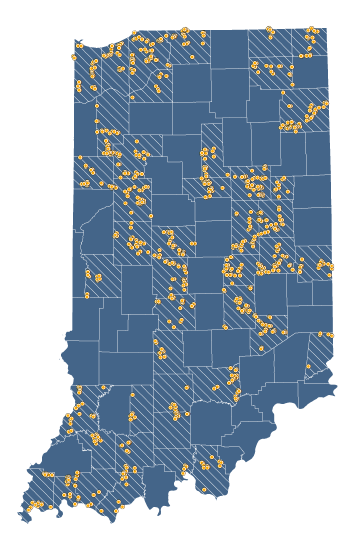 map of Indiana with site locations